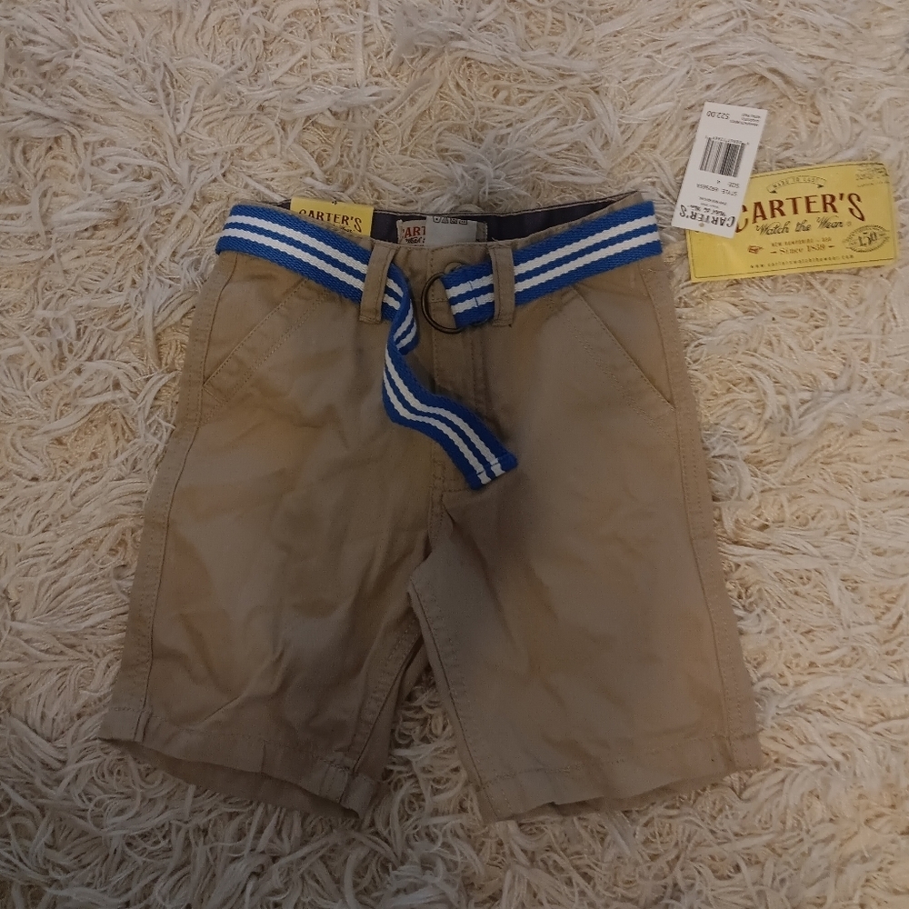 CARTERS KHAKI BELTED WAIST SHORTS- BOYS SIZE 4 NWT
